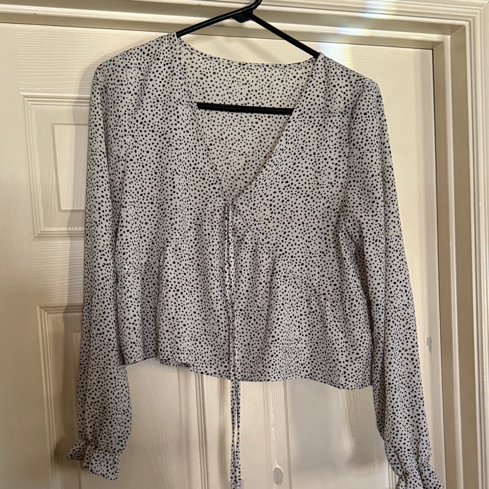 Polka Dot Dalmatian V-Neck Blouse
